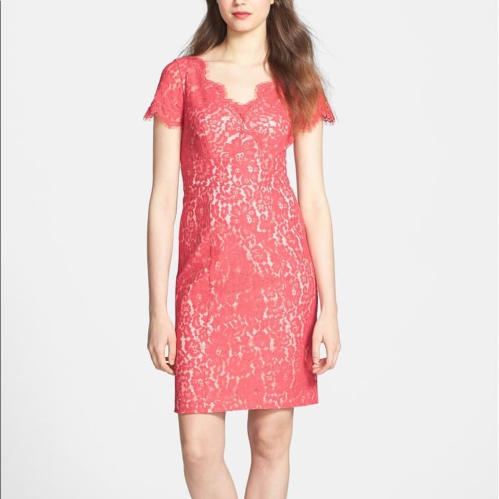 Eliza J Pink Coral Pink Missy Lace Short Sleeve Dress 2
